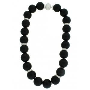 1.80ct Diamond & Black Onyx Circle Shape Ball Celebrity Necklace