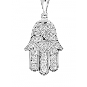 18k White Gold .4 ct Diamond Pave Evil Eye Hamsa Pendant