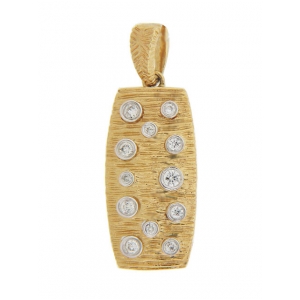 Bezel Set Diamond 18k Yellow Etched Gold Square Pendant