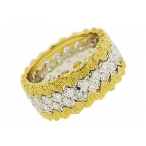 1.03 ct Round Diamond 18k Two Tone Etched Gold Wedding Ring