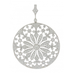 2.62ct Circle Shape Diamond 18k White Gold Flower Pendant