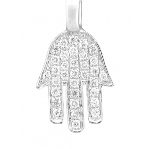 18k White Gold .1 ct Diamond Pave Evil Eye Hamsa Pendant
