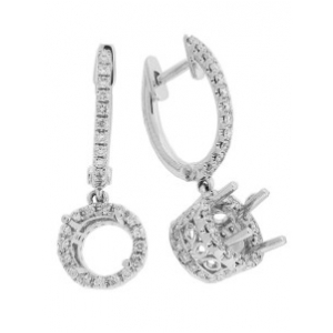 .77 ct Pave Round Diamond Semi Mount 18k Gold Dangle Earrings