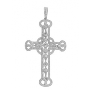 1.91 ct Bezel Set Diamond 18k White Gold Milgrain Cross Pendant