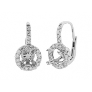 .76 ct Pave Diamond Semi Mount 18k Gold Leverback Earrings