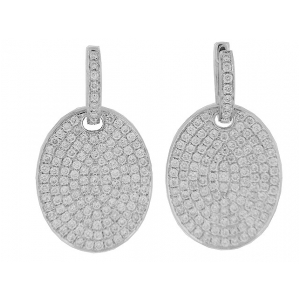 2.38ct Pave Diamond Oval Disc 18k Gold Dangle Earrings