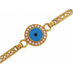 Pave Diamond & Enamel 18k Yellow Gold Evil Eye Bracelet