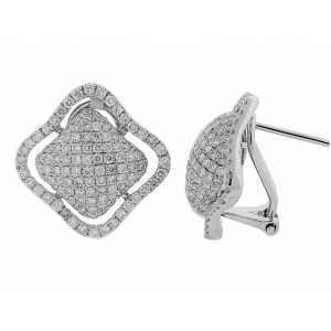 2.60ct Pave Diamond 18k Gold French Clip Square Earrings