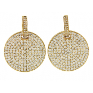4.80ct Pave Diamond Disc 18k Yellow Gold Dangle Earrings