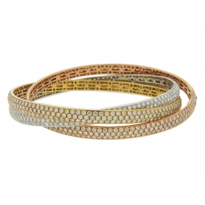Pave Diamond 18k Tri Tone Gold 3 Band Rolling Bangle Bracelet