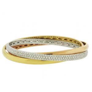 Pave Diamond 18k Tri Tone Rolling Bangle Bracelet