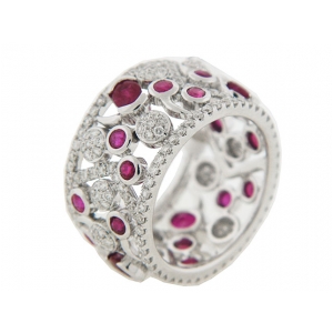 Diamond & Ruby 18k White Gold Eternity Right Hand Ring