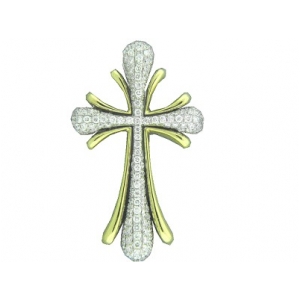 .81 ct Pave Diamond 18k Two Tone Gold Cross Pendant