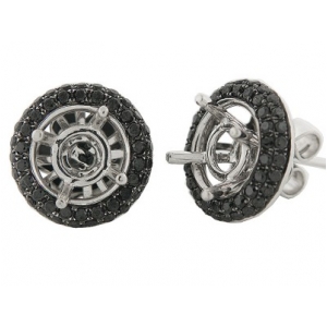 Black Diamond 18k Gold Jacket Semi Mount Round Stud Earrings