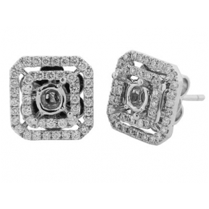 .88 ct Diamond 18k Gold Jacket Semi Mount Square Stud Earrings