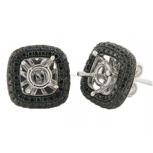 Black Diamond 18k Jacket Semi Mount Square Stud Eearrings