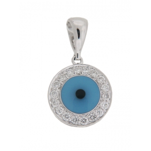 Diamond & Enamel 18k White Gold Evil Eye Pendant