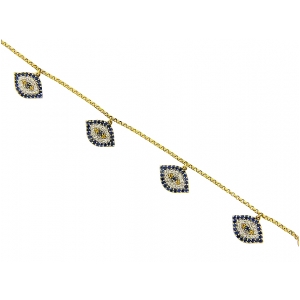 Sapphire & Diamond Evil Eye 18k Yellow Gold Charm Bracelet