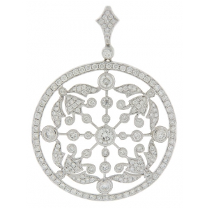 18k White Gold Pave Diamond Multi Flower Circle Shape Pendant