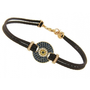 18k Rose gold Brown String Sapphire & Diamond Evil Eye Bracelet