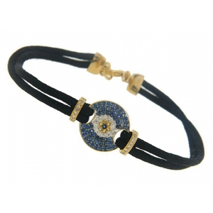 Diamond & Sapphire 18k Yellow Gold Evil Eye Black String Bracelet