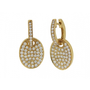 3/4ct Pave Diamond Oval Disc 18k Yellow Gold Dangle Earrings
