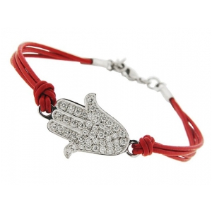 1.14 ct Diamond Red String 18k White gold Evil Eye Hamsa Bracelet
