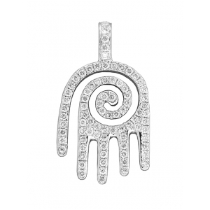 Diamond Pave Evil Eye Swirl 18k White Gold Hamsa Pendant