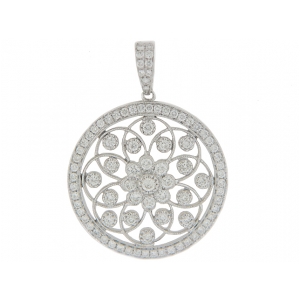 1.36ct Circle Shape Pave Diamond 18k White Gold Flower Pendant