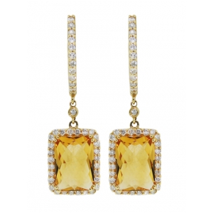Citrine Diamond 18k Yellow Gold Dangle Earrings