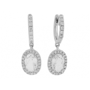 Oval White Topaz & Diamond 18k White Gold Dangle Earrings