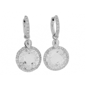 White Topaz & Diamond 18k White Gold Dangle Earrings