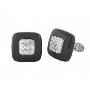 1.8 ct Diamond Pave Onyx 18k White Gold Square Cufflinks