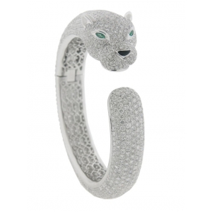28.02ct Pave Diamond 18K White Gold Panther Bangle Bracelet
