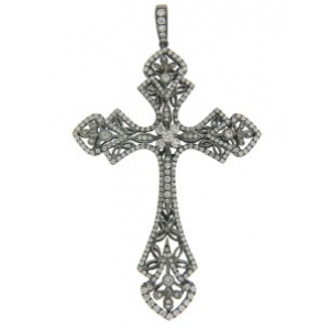 2.32ct Diamond 18k Black Gold Milgrain Cross Pendant