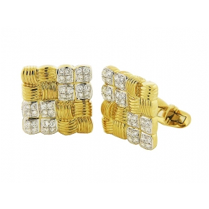 1.82 ct Round Diamond 18k Yellow Gold Square Cufflinks