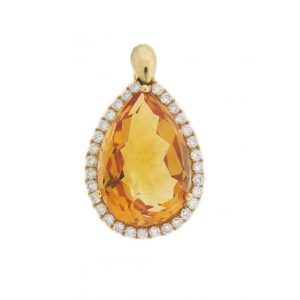 Diamond & Pear Shape Citrine 18k Gold Tear Drop Pendant