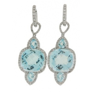 20.72ct Sky Blue Topaz & Diamond 18k Gold Dangle Earrings