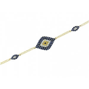 Diamond & Sapphire 18k Yellow Gold Large Evil Eye Bracelet