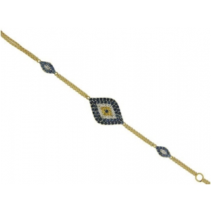 1.43 ct Pave Diamond Sapphire 18k Yellow Gold Evil Eye Bracelet