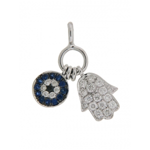 Diamond & Blue Sapphire 18k Gold Evil Eye Hamsa Charm