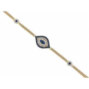 Diamond Sapphire Enamel 18k Yellow Gold Evil Eye Bracelet