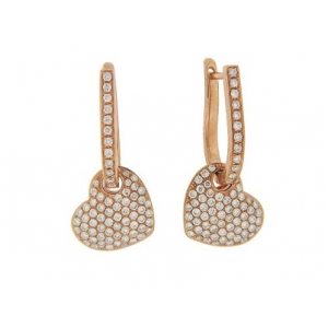 .92ct Pave Diamond 18k Rose Gold Heart Dangle Earrings