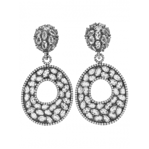 Celebrity Style Diamond & Topaz 18k Gold Oval Dangle Earrings