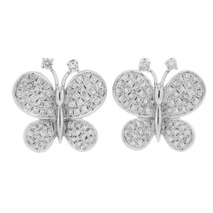 1.04ct Pave Diamond 18k White Gold Butterfly Stud Earrings