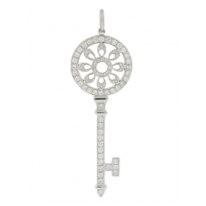 1.09ct Diamond 18k White Gold Key Pendant