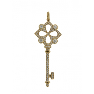 .93ct Bezel Set Diamond 18k Yellow Gold Key Pendant