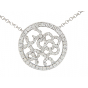 Pave Diamond 18k White Gold Circle Shape Flower Necklace