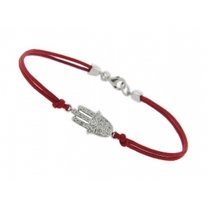 Diamond 18k White Gold Red String Evil Eye Hamsa Bracelet