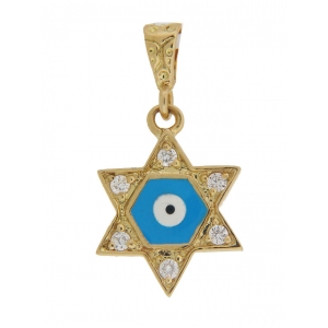 Diamond & Enamel Evil Eye 18k Gold Star Of David Pendant